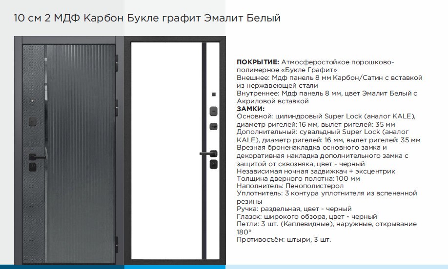 10 см 2 МДФ Карбон Букле графит Эмалит Белый